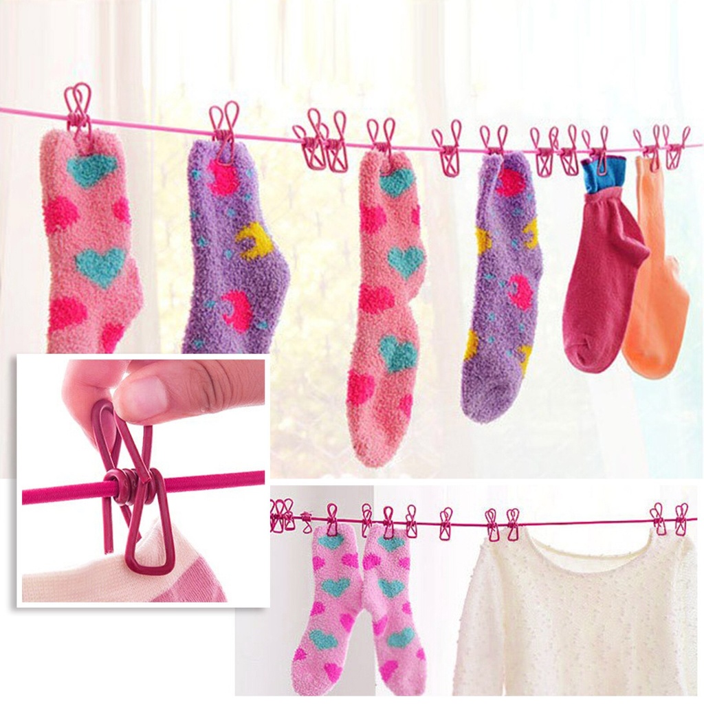 Portable Clothing clothesline with 12 clips